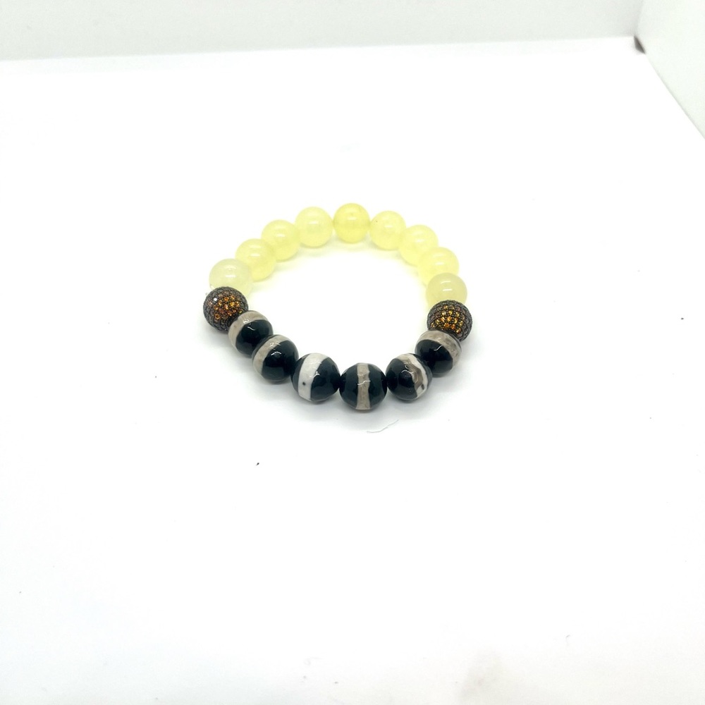 Yellow jade Tibetan cubic zirconia crystal bracelet